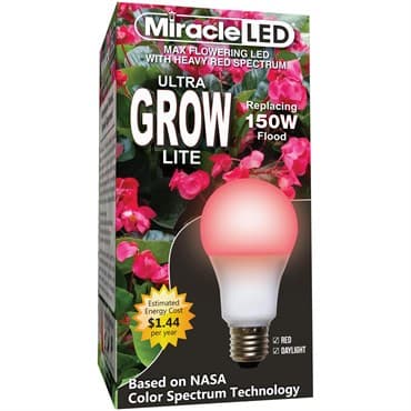 Miracle LED Commercial Hydroponic Ultra Grow Lite - Replaces up to 150W - Red Spectrum Daylight A19 LED Grow Light Bulb